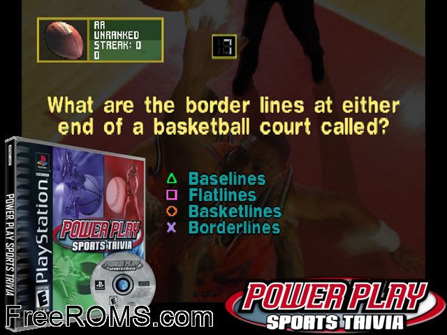 Power Play - Sports Trivia PSX game showing 3D box cover and gameplay screenshot
