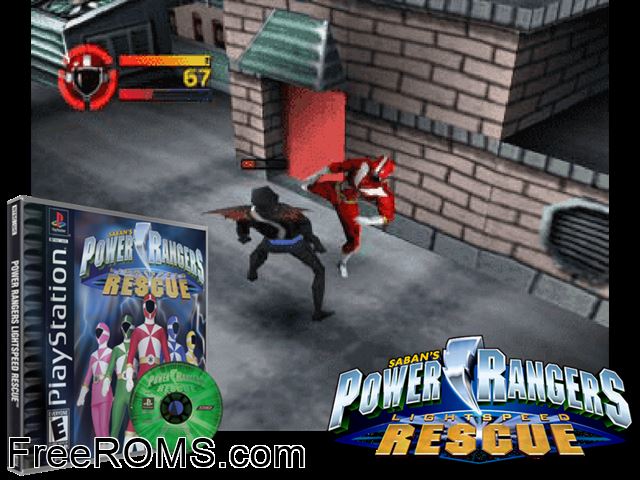 Power Rangers - Lightspeed Rescue PSX game showing 3D box cover and gameplay screenshot