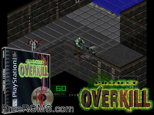 Project Overkill PSX game showing 3D box cover and gameplay screenshot