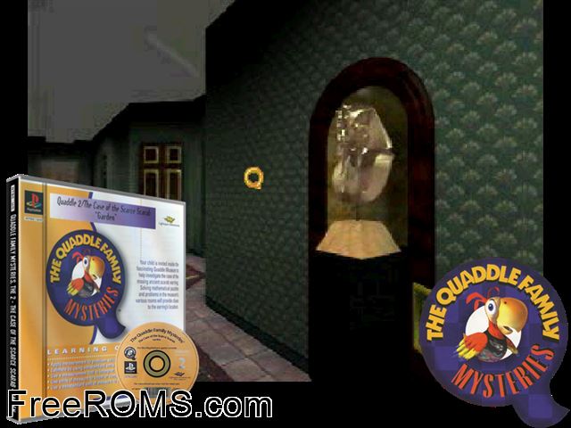 Quaddle Family Mysteries, The 2 - The Case Of The Scarce Scarab - Garden PSX game showing 3D box cover and gameplay screenshot