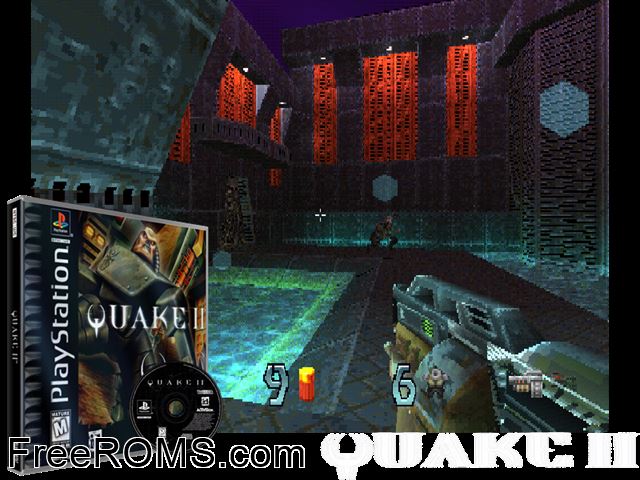 Quake II PSX game showing 3D box cover and gameplay screenshot