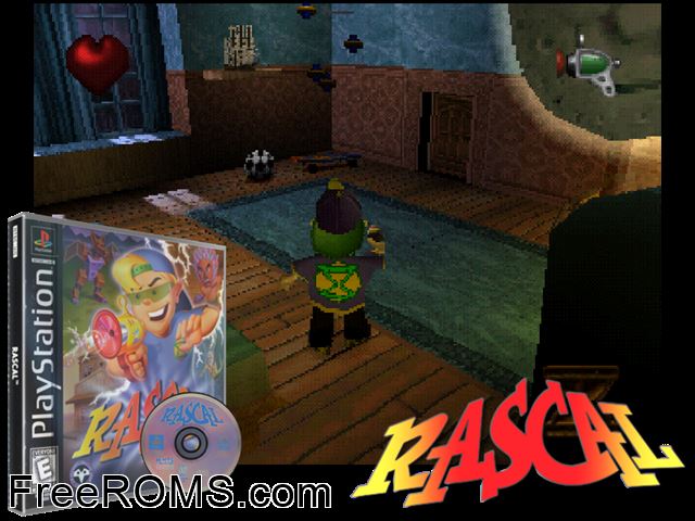 Rascal PSX game showing 3D box cover and gameplay screenshot