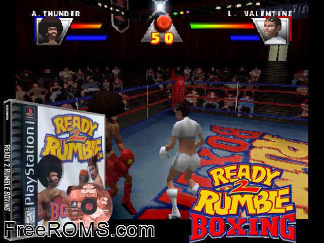 Ready 2 Rumble Boxing PSX game showing 3D box cover and gameplay screenshot