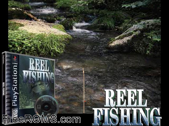 Reel Fishing PSX game showing 3D box cover and gameplay screenshot
