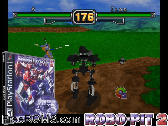 Robo Pit 2 PSX game showing 3D box cover and gameplay screenshot
