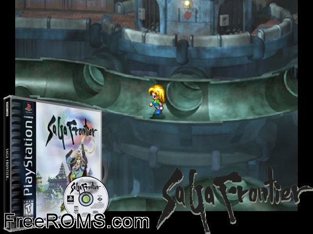 SaGa Frontier PSX game showing 3D box cover and gameplay screenshot