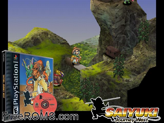 Saiyuki - Journey West PSX game showing 3D box cover and gameplay screenshot