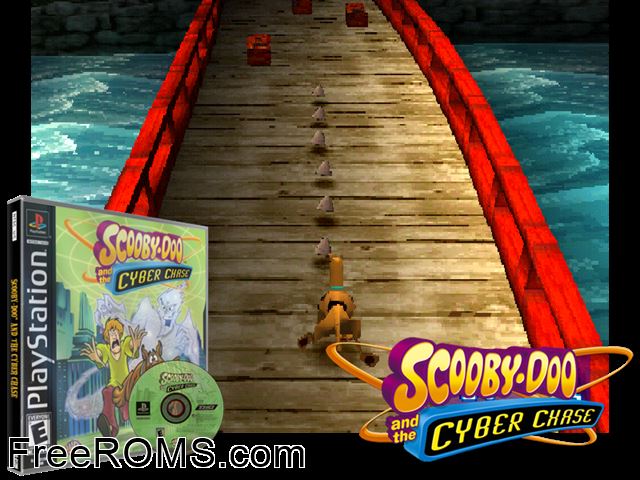 Scooby-Doo And The Cyber Chase PSX game showing 3D box cover and gameplay screenshot