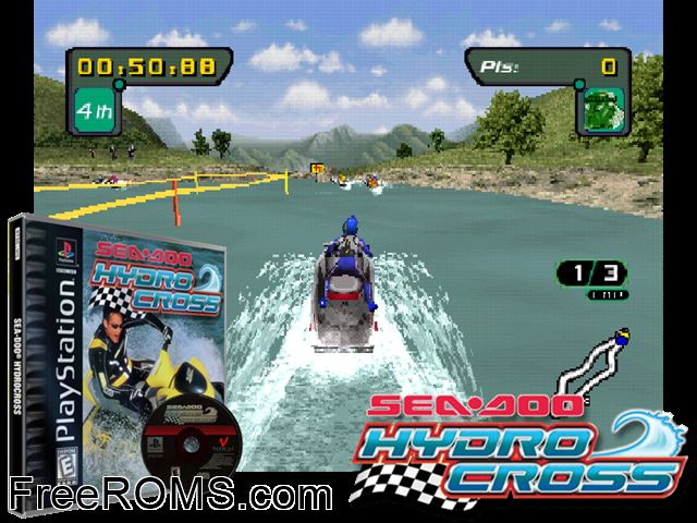 Sea-Doo Hydrocross PSX game showing 3D box cover and gameplay screenshot