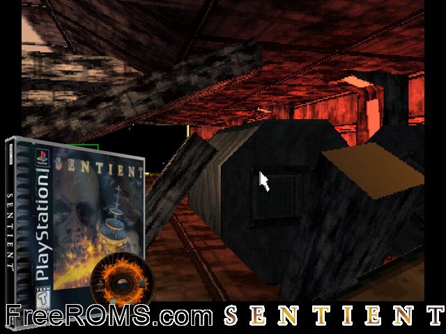 Sentient PSX game showing 3D box cover and gameplay screenshot