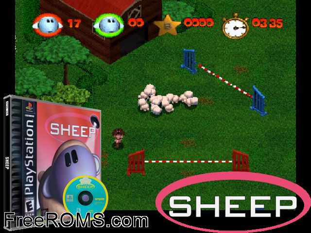 Sheep PSX game showing 3D box cover and gameplay screenshot
