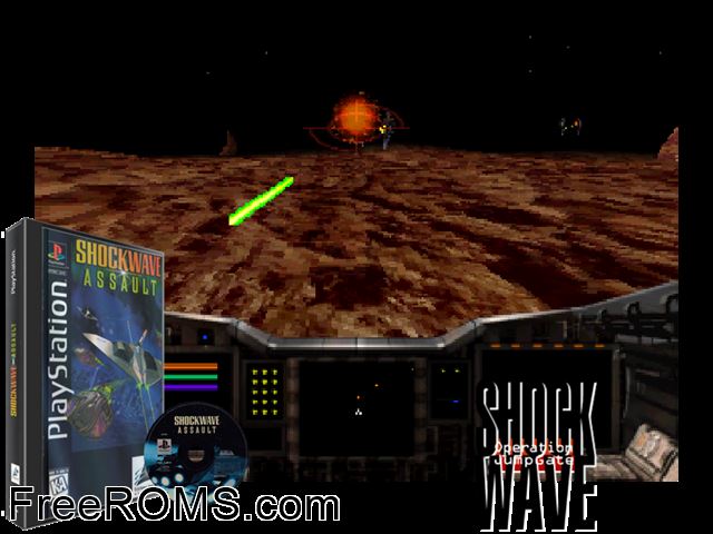 Shockwave - Operation Jumpgate PSX game showing 3D box cover and gameplay screenshot