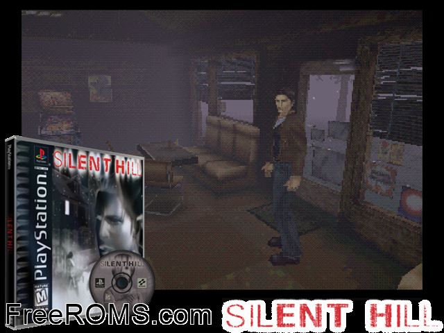 Silent Hill (v1.1) PSX game showing 3D box cover and gameplay screenshot