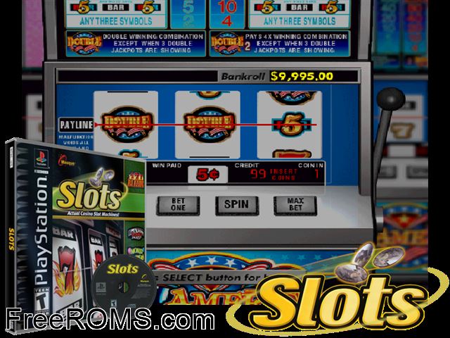 Slots PSX game showing 3D box cover and gameplay screenshot