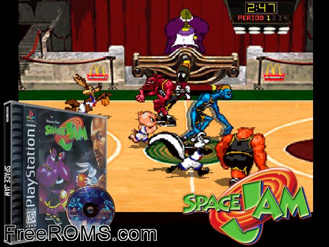 Space Jam PSX game showing 3D box cover and gameplay screenshot
