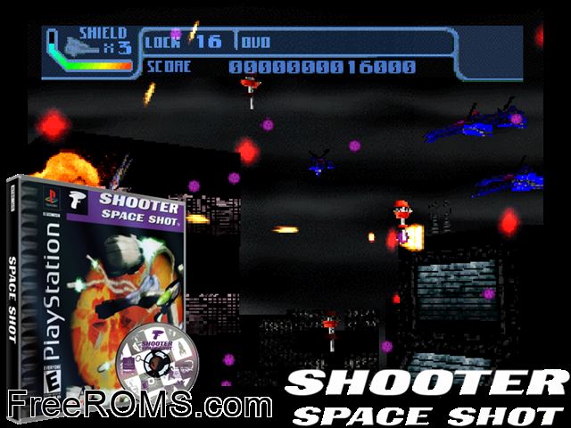 Space Shot PSX game showing 3D box cover and gameplay screenshot