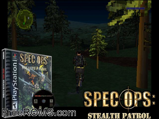 Spec Ops - Stealth Patrol PSX game showing 3D box cover and gameplay screenshot