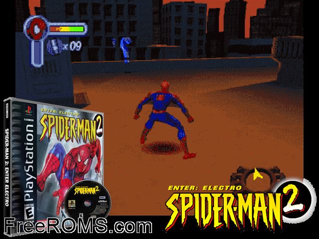 Spider-Man 2 - Enter - Electro PSX game showing 3D box cover and gameplay screenshot
