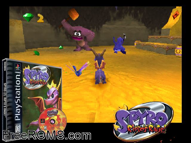 Spyro 2 - Riptos Rage PSX game showing 3D box cover and gameplay screenshot