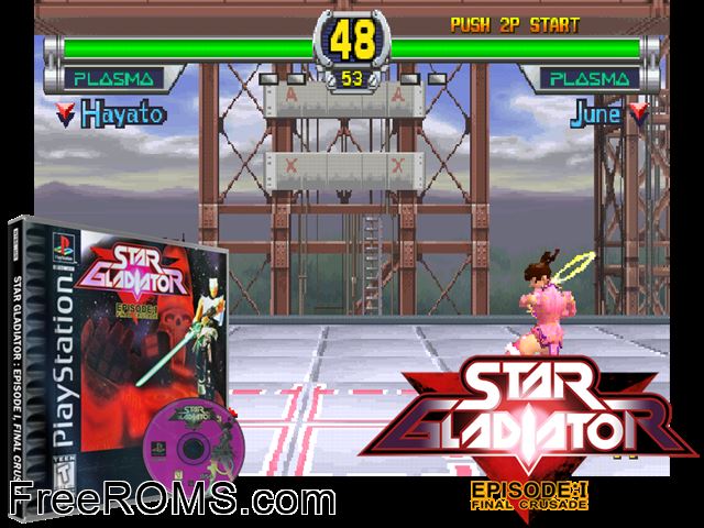 Star Gladiator - Episode 1 - Final Crusade PSX game showing 3D box cover and gameplay screenshot