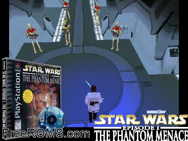 Star Wars - Episode I - The Phantom Menace PSX game showing 3D box cover and gameplay screenshot