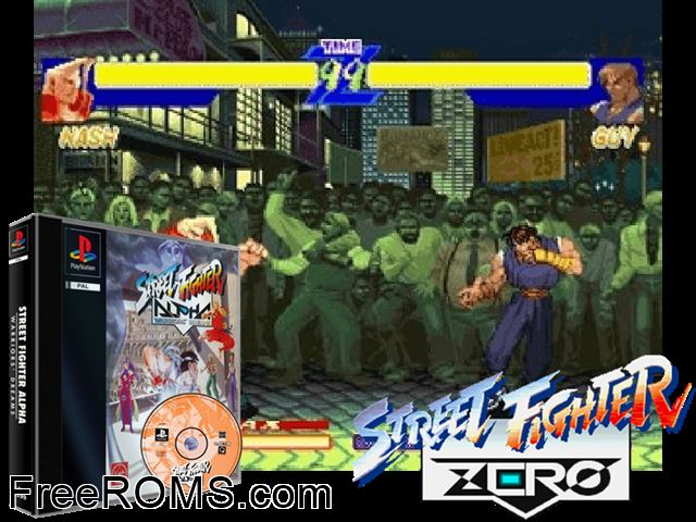 Street Fighter Alpha - Warriors Dreams PSX game showing 3D box cover and gameplay screenshot