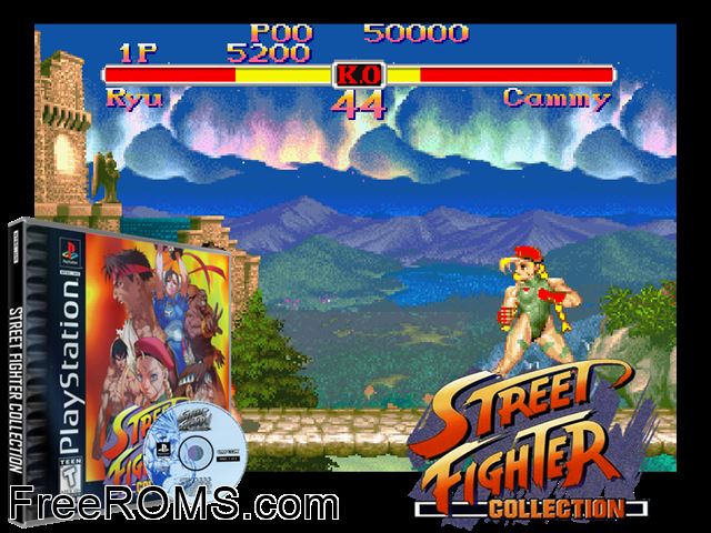 Street Fighter Collection (Disc 1) PSX game showing 3D box cover and gameplay screenshot