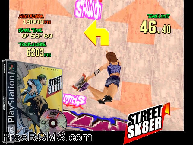 Street Sk8er PSX game showing 3D box cover and gameplay screenshot