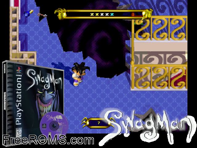 Swagman PSX game showing 3D box cover and gameplay screenshot