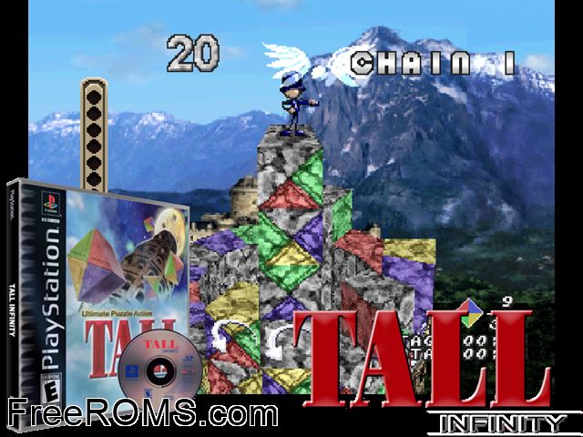 Tall Infinity - The Tower of Wisdom PSX game showing 3D box cover and gameplay screenshot