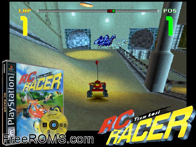 Team Losi RC Racer PSX game showing 3D box cover and gameplay screenshot