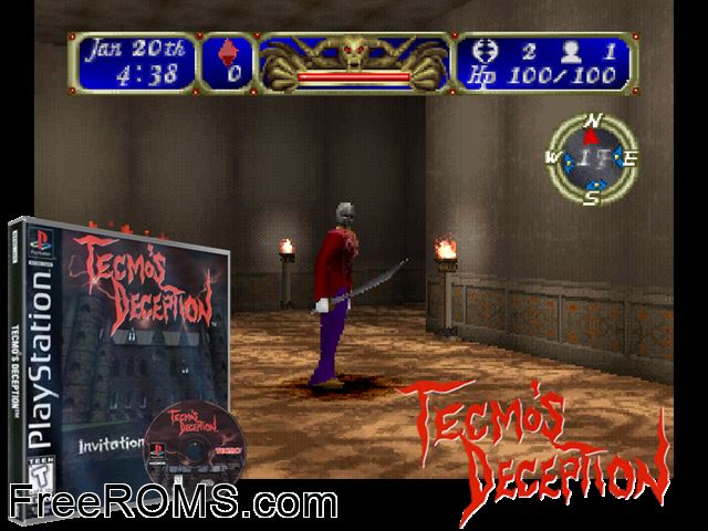 Tecmo's Deception - Invitation To Darkness PSX game showing 3D box cover and gameplay screenshot