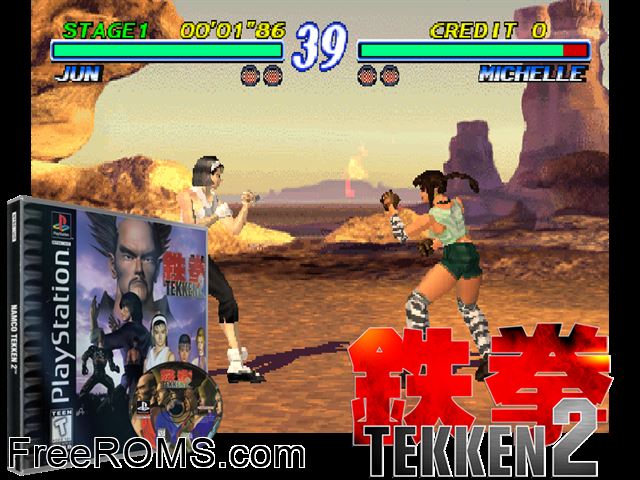 Tekken 2 PSX game showing 3D box cover and gameplay screenshot