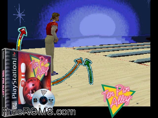 Ten Pin Alley PSX game showing 3D box cover and gameplay screenshot