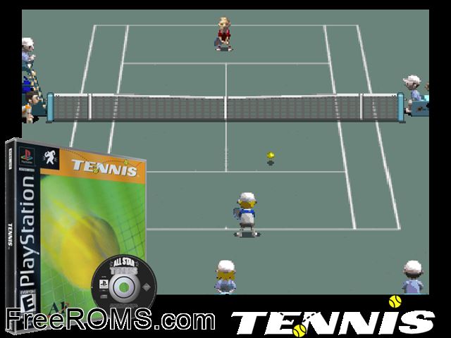 Tennis PSX game showing 3D box cover and gameplay screenshot