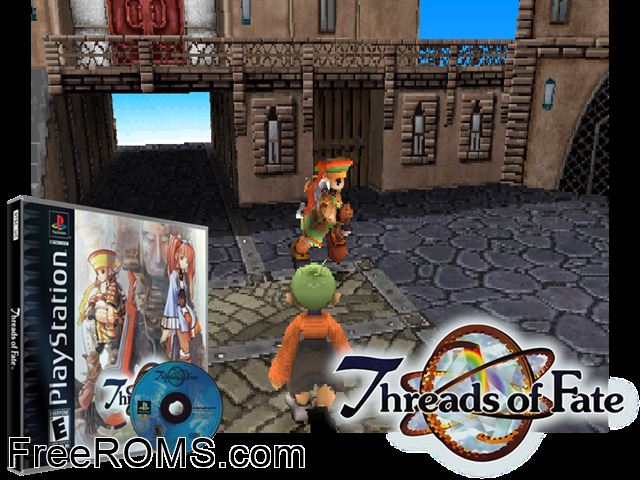 Threads Of Fate PSX game showing 3D box cover and gameplay screenshot