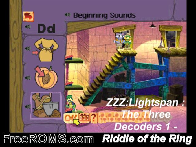 Three Decoders 1, The - Riddle Of The Ring PSX game showing 3D box cover and gameplay screenshot