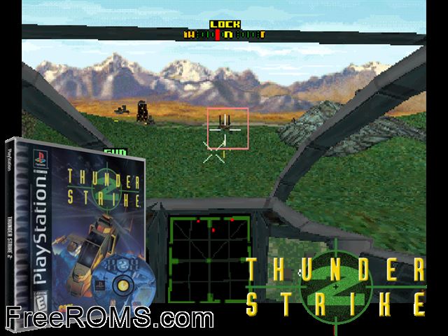 Thunderstrike 2 PSX game showing 3D box cover and gameplay screenshot