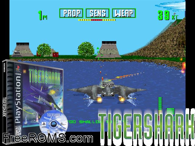 Tigershark PSX game showing 3D box cover and gameplay screenshot