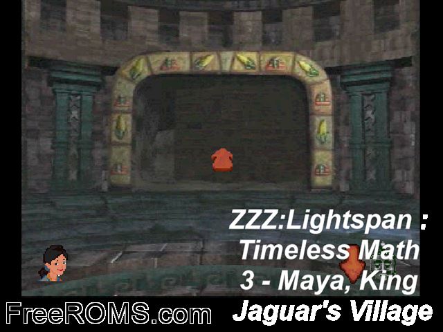 Timeless Math 3 - Maya, King Jaguars Village PSX game showing 3D box cover and gameplay screenshot