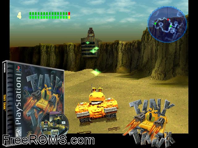Tiny Tank PSX game showing 3D box cover and gameplay screenshot