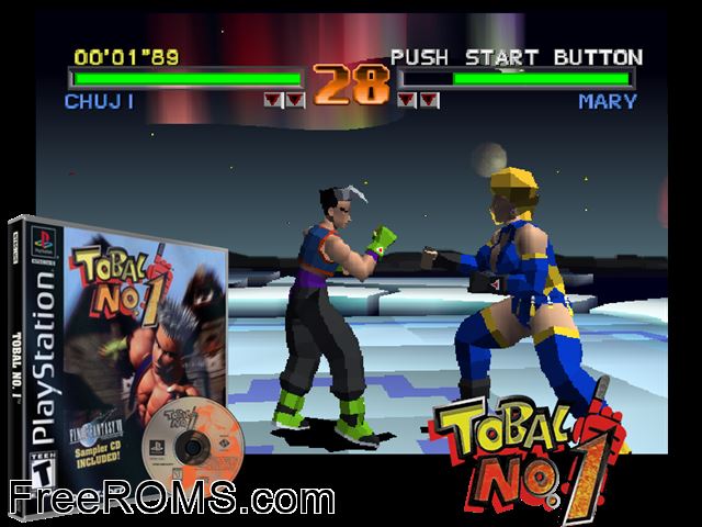 Tobal No.1 PSX game showing 3D box cover and gameplay screenshot