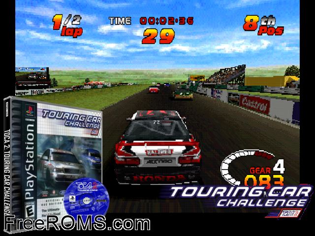 Toca - Touring Car Challenge 2 PSX game showing 3D box cover and gameplay screenshot