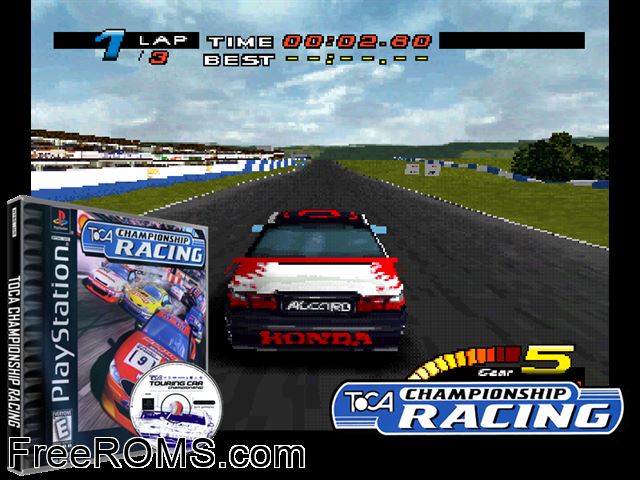 Toca Championship Racing PSX game showing 3D box cover and gameplay screenshot