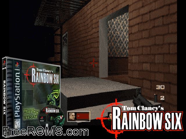 Tom Clancys Rainbow Six PSX game showing 3D box cover and gameplay screenshot
