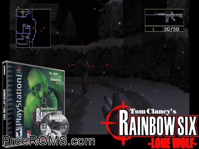Tom Clancys Rainbow Six - Lone Wolf PSX game showing 3D box cover and gameplay screenshot