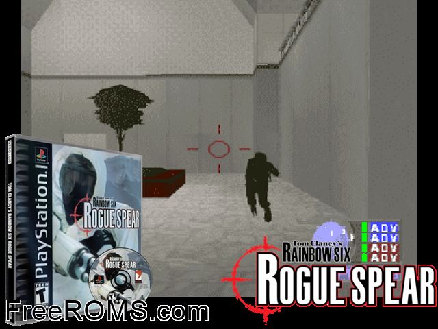 Tom Clancys Rainbow Six - Rogue Spear PSX game showing 3D box cover and gameplay screenshot