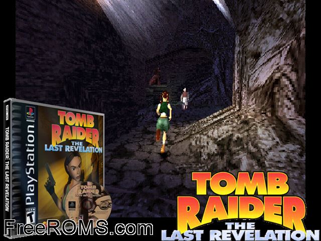 Tomb Raider - The Last Revelation (v1.1) PSX game showing 3D box cover and gameplay screenshot