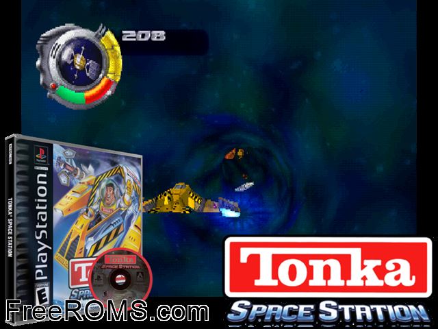 Tonka Space Station PSX game showing 3D box cover and gameplay screenshot