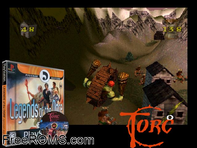 Torc - Legend of the Ogre Crown PSX game showing 3D box cover and gameplay screenshot